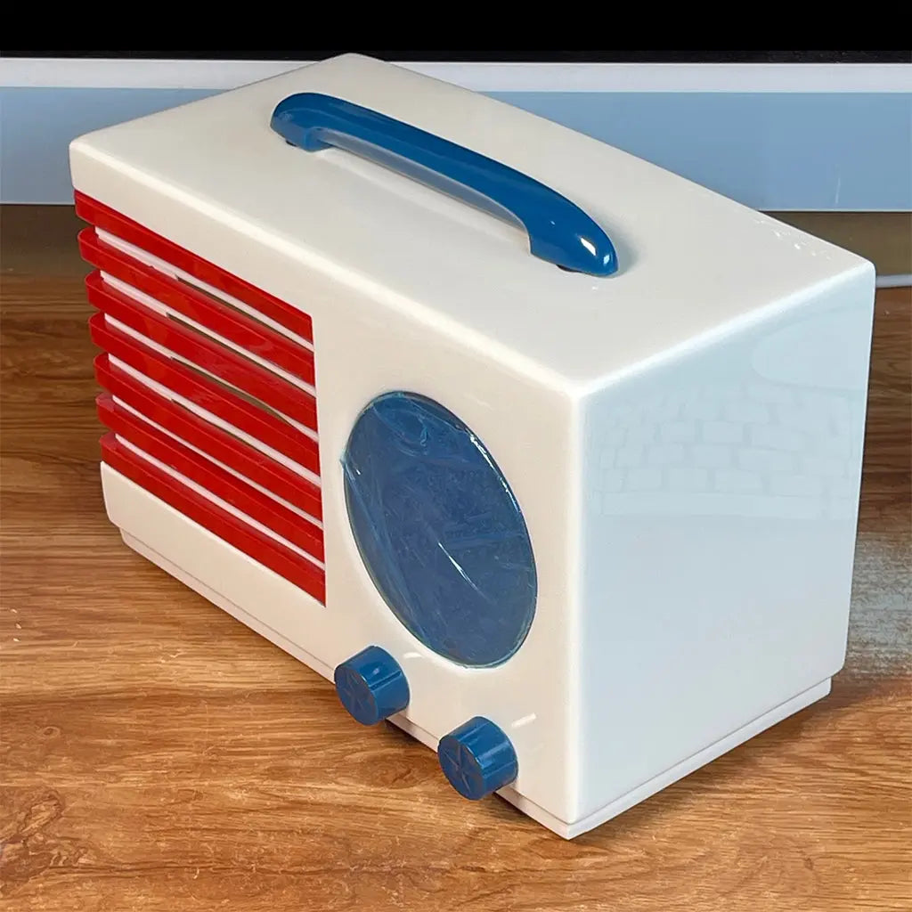 Emerson 400 "Patriot" Catalin Radio, White and Blue Restoration #3 Catalin Store Sells Catalin Radios and Art Deco Radios