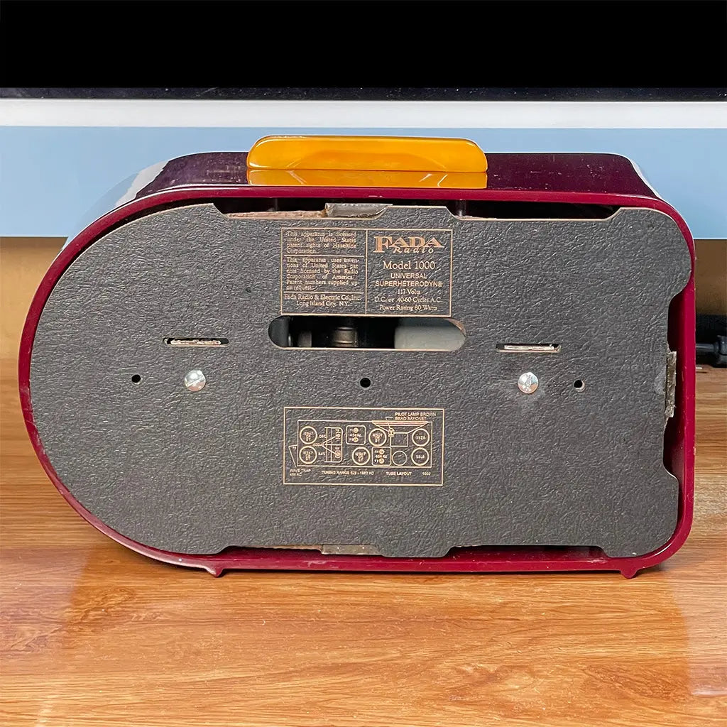 FADA 1000 "Bullet" Open Face Catalin Radio- Maroon and Butterscotch Restoration Catalin Store Sells Catalin Radios and Art Deco Radios