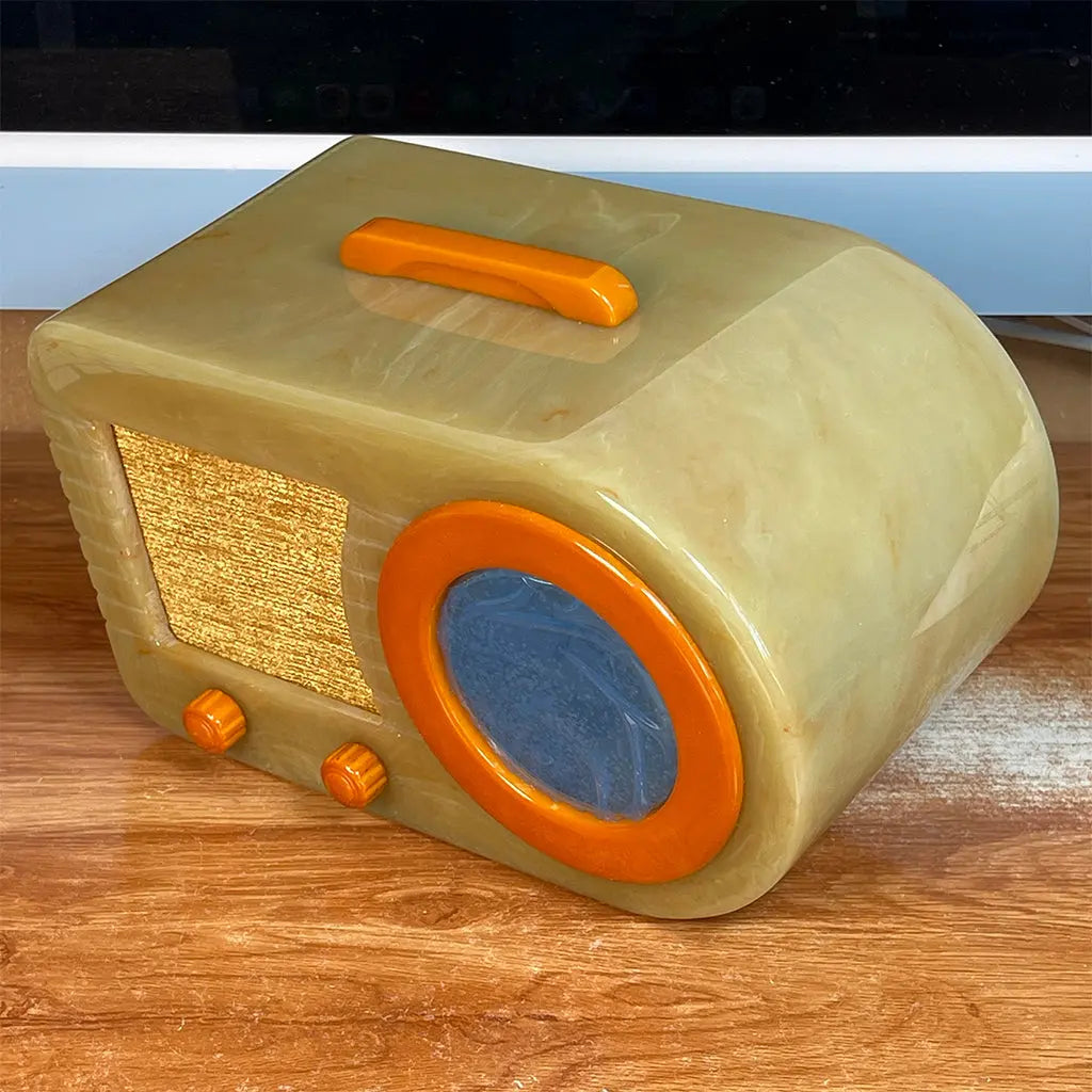 FADA 1000 "Open Grille" Catalin Radio Green Onyx and Butterscotch Radio Restoration Catalin Store Sells Catalin Radios and Art Deco Radios