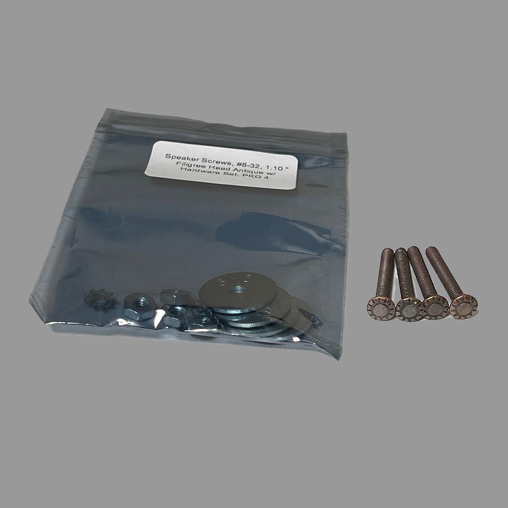 Speaker Screws, 8-32, 1.1" Thread Length, Antique Filigree with Hardware Set- PGK/4 - Selling Catalin Radios and Art Deco Radios