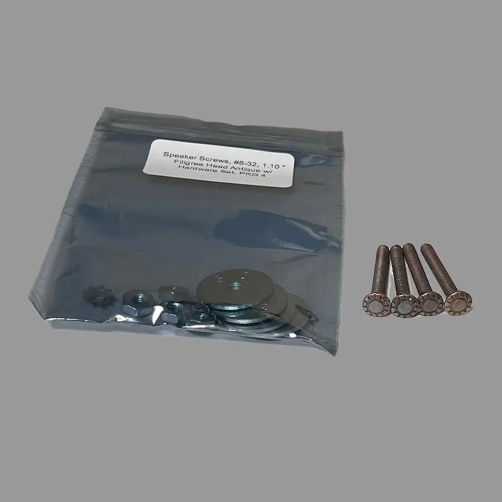 Speaker Screws, 8-32, 1.1" Thread Length, Antique Filigree with Hardware Set- PGK/4 - Selling Catalin Radios and Art Deco Radios