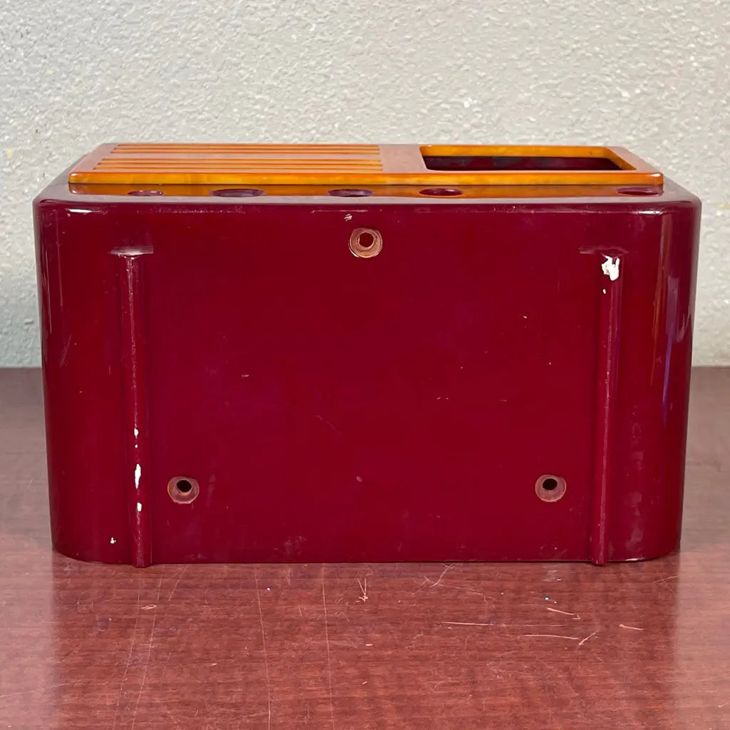 Garod 1450 "Peak-Top" Catalin Radio Maroon/Butterscotch Cabinet, Handle + Grille Only