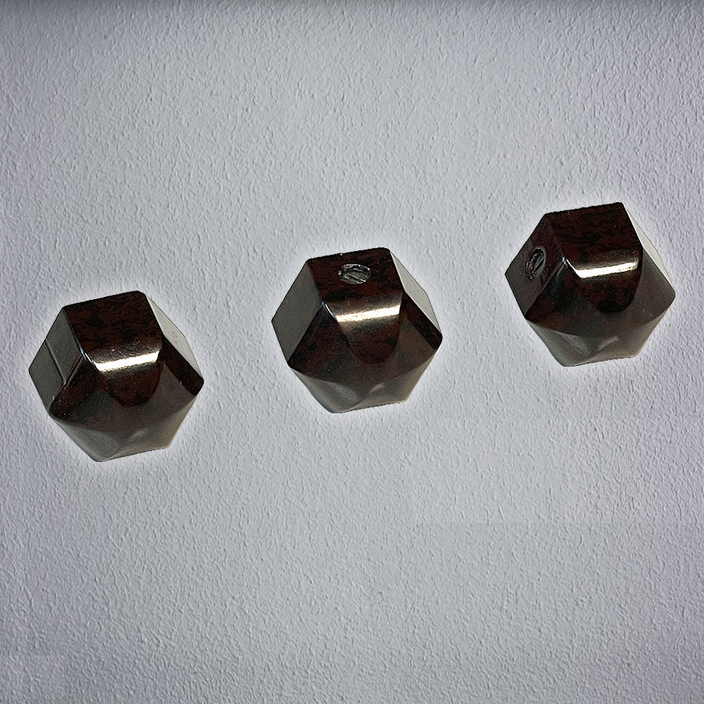 Hexagon Bakelite Matching Radio Knobs (3) With Set Screws- Dark Brown