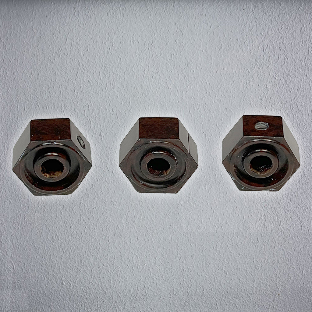 Hexagon Bakelite Matching Radio Knobs (3) With Set Screws- Dark Brown