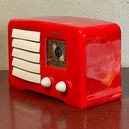 Emerson AX235 'Little Miracle' Catalin Radio- Bright Red with White Trim
