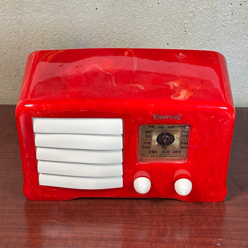 Emerson AX235 'Little Miracle' Catalin Radio- Bright Red with White Trim