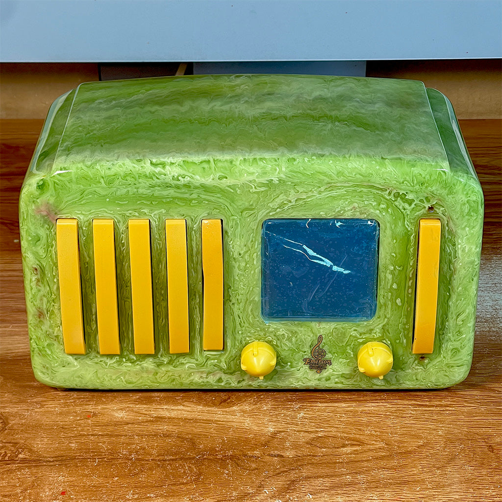 Emerson EP375 Catalin Radio Green Swirl Restoration and Repair Catalin Store Sells Catalin Radios and Art Deco Radios