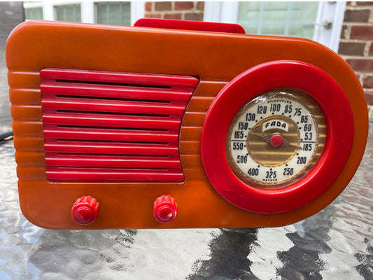 FADA 1000 'Insert Grille' Bullet Catalin Radio Yellow and Red