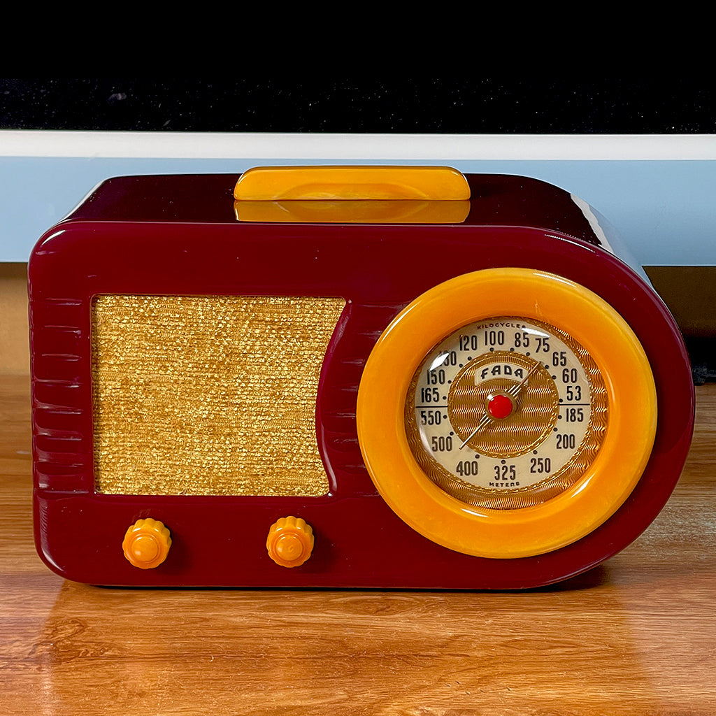 FADA 1000 "Bullet" Open Face Catalin Radio- Maroon and Butterscotch Restoration
