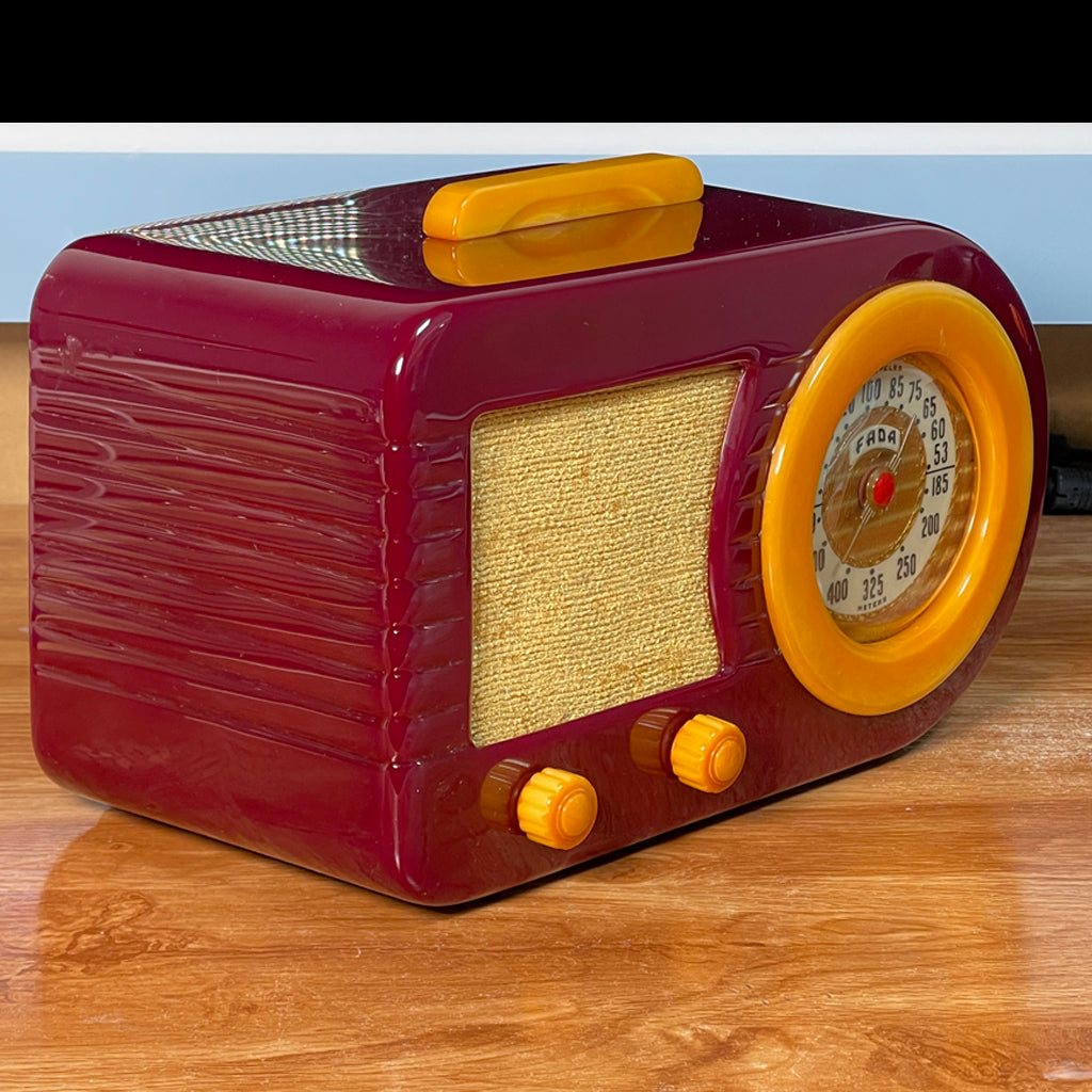 FADA 1000 "Bullet" Open Face Catalin Radio- Maroon and Butterscotch Restoration