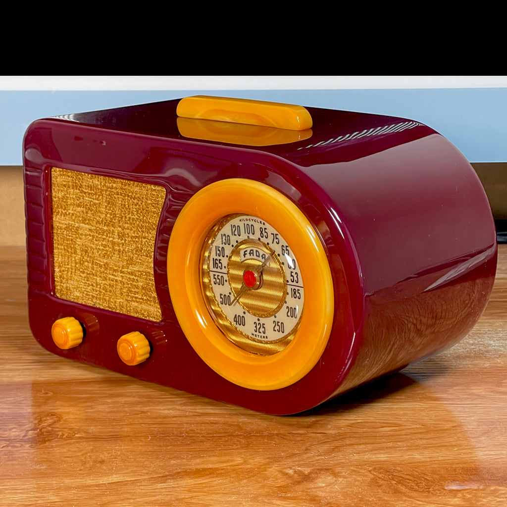 FADA 1000 "Bullet" Open Face Catalin Radio- Maroon and Butterscotch Restoration