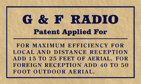 G&F Searchlight Radio Back Panel Label- Reproduction