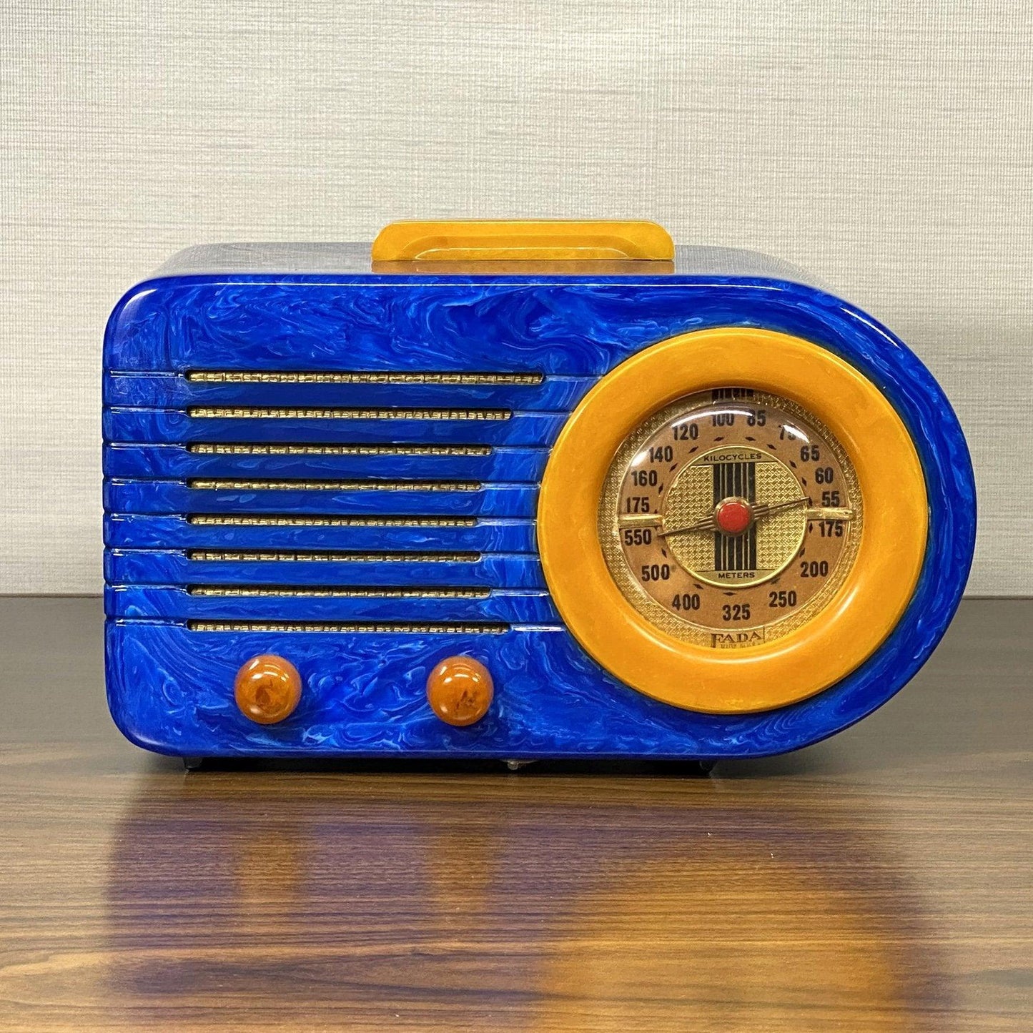 FADA 115 Bullet Catalin Radio- Blue with White Swirling