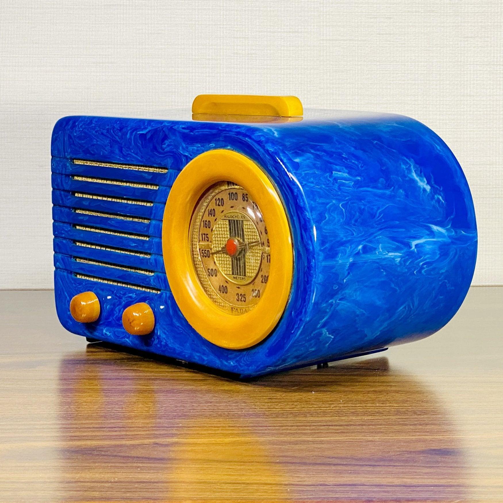 FADA 115 Bullet Catalin Radio- Blue with White Swirling