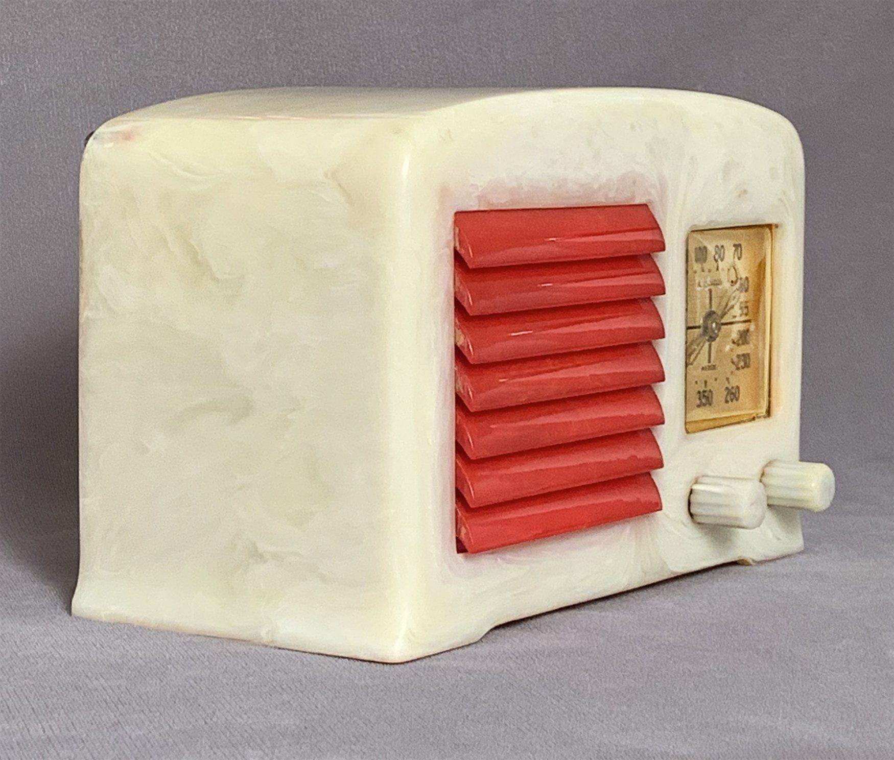FADA 5F50 53 Catalin Radio- Alabaster with "Cherry" Red Grille