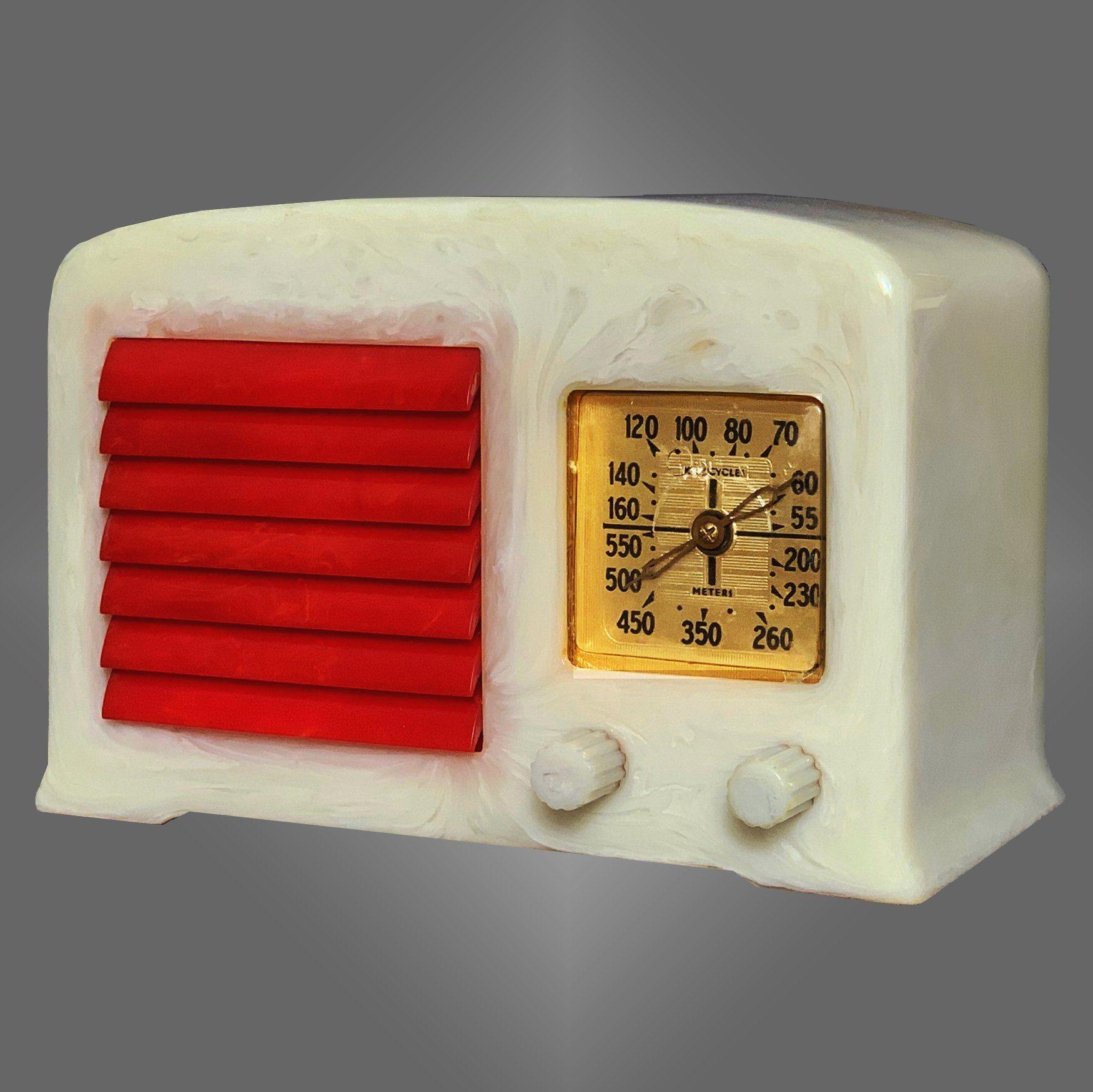 FADA 5F50 53 Catalin Radio- Alabaster with "Cherry" Red Grille