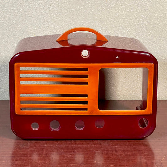 Garod 1450 "Peak-Top" Catalin Radio Maroon/Butterscotch Cabinet, Handle + Grille Only